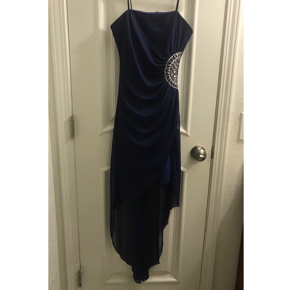 Navy Blue Strapless High-Low Mini Dress